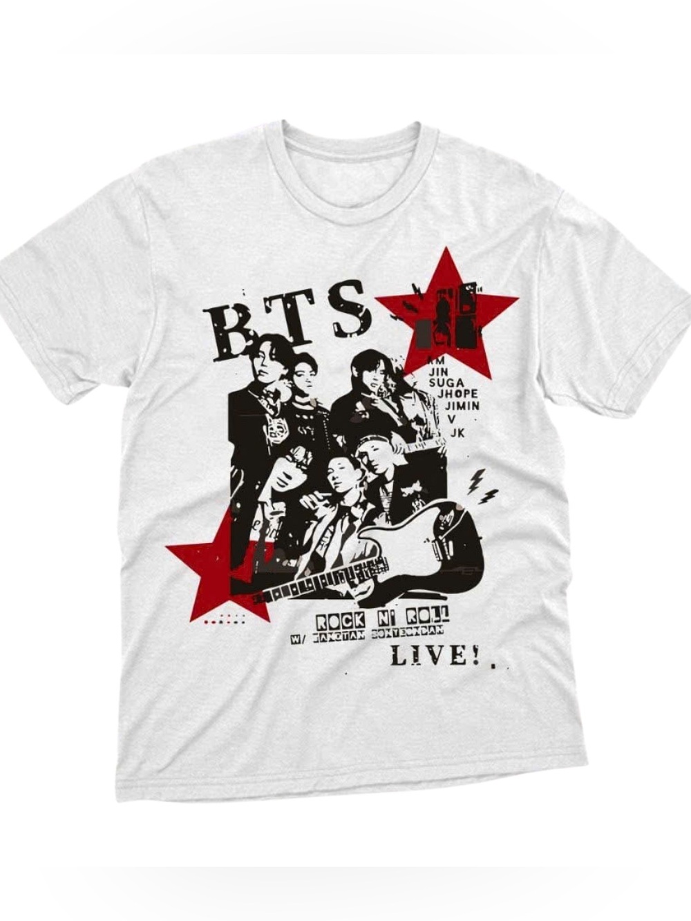 White BTS Graphic Band Tee - Men's Casual Shirt Gift For Fan